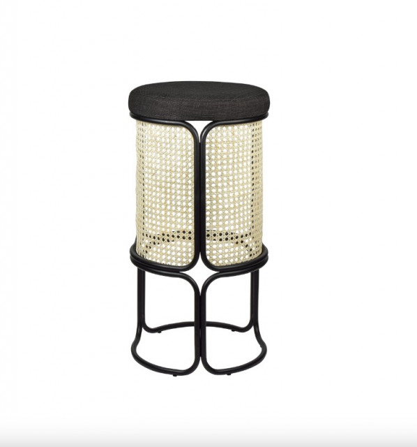 Scaun bar negru/crem din otel si poliester Hoops Rattan Versmissen