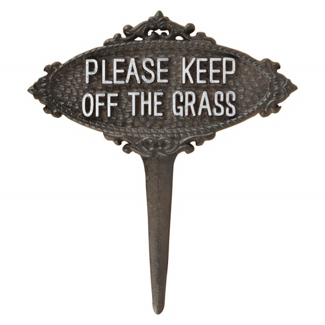 Semn decorativ pentru gradina maro/alb din metal Off The Grass Esschert Design