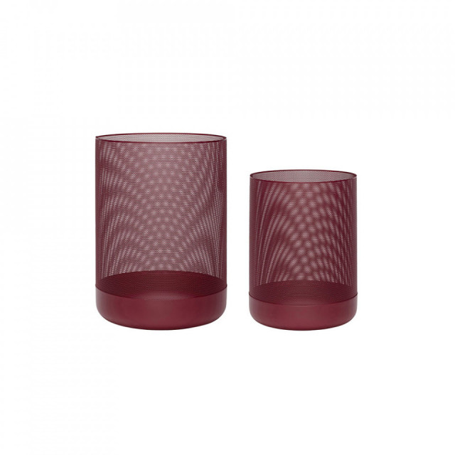Set 2 cosuri de gunoi rosu bordo din metal Edge Hubsch