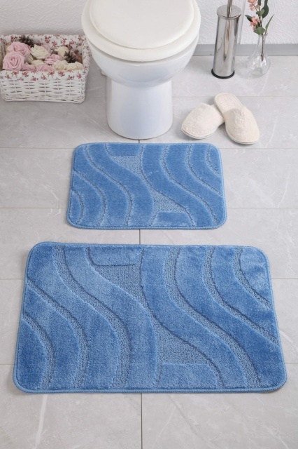 Set 2 covorase de baie albastre din fibre sintetice 50x70 cm Karo The Home Collection