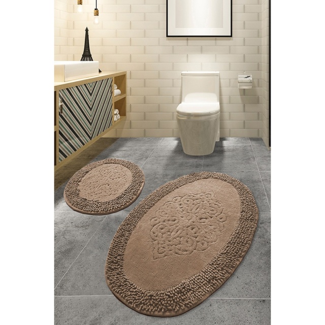 Set 2 covorase de baie bej din bumbac Piante Oval The Home Collection