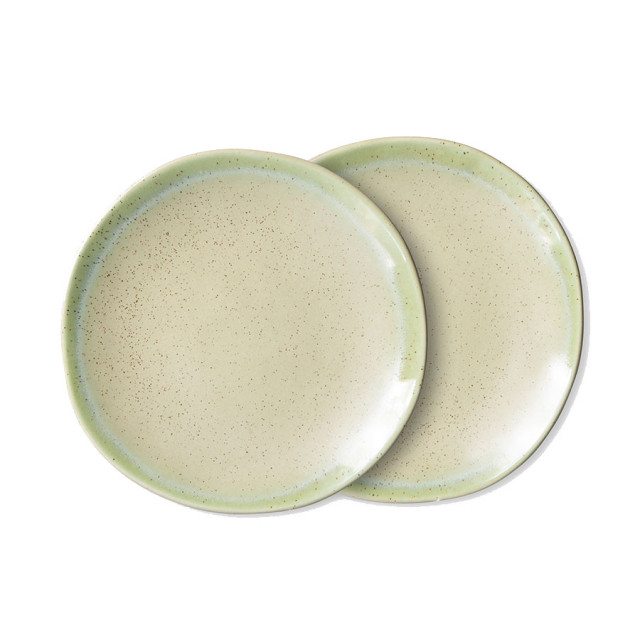 Set 2 farfurii intinse verzi din ceramica 22 cm 70s HK Living