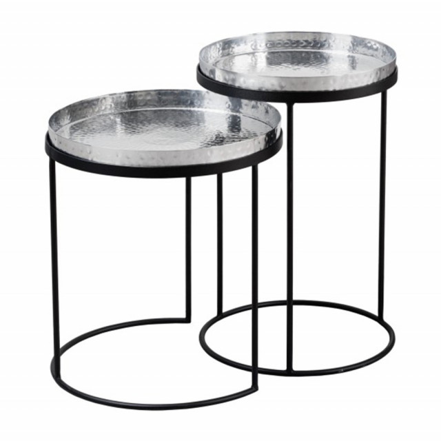 Set 2 mese laterale negre/argintii din metal Elements The Home Collection