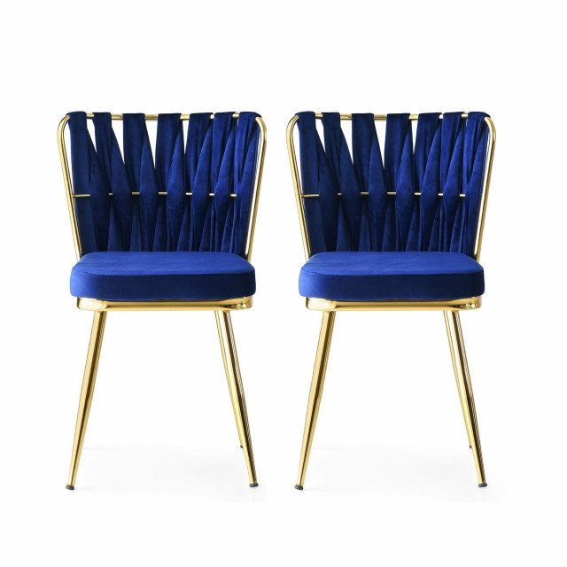 Set 2 scaune dining albastru navy/aurii din catifea Hugo The Home Collection