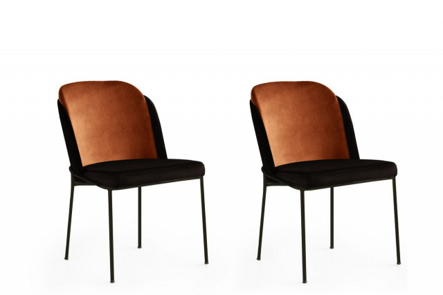 Set 2 scaune dining maro/negre din catifea Dore The Home Collection