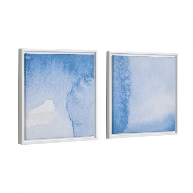 Set 2 tablouri albe/albastre din canvas si MDF 40x40 cm Maeva Kave Home