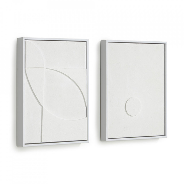 Set 2 tablouri albe din canvas si lemn de pin 32x42 cm Brunella Kave Home