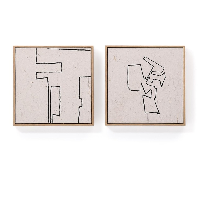 Set 2 tablouri bej/negre din lemn 30x30 cm Neyra2 Kave Home