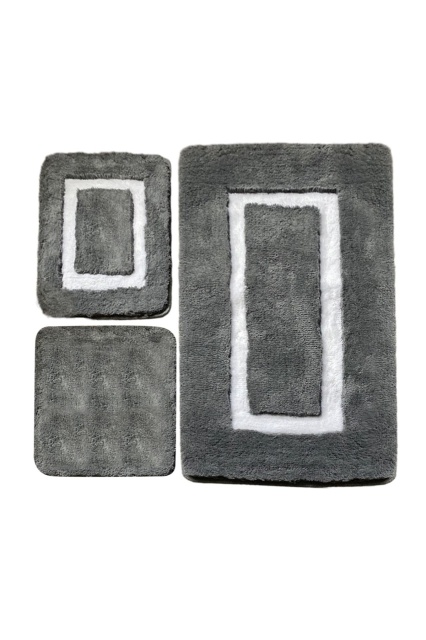 Set 3 covorase de baie gri antracit din fibre sintetice Quadrato Frame The Home Collection