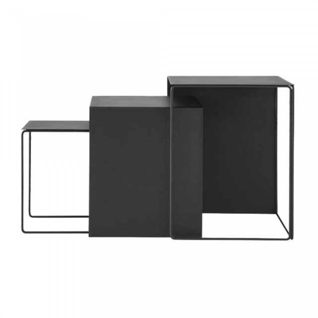 Set 3 masute negre din metal pentru cafea Lilly Ferm Living