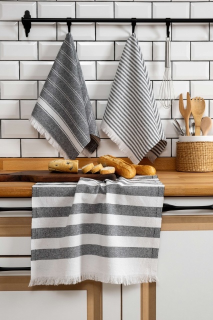 Set 3 prosoape bucatarie negre din bumbac 45x65 cm Eliza The Home Collection