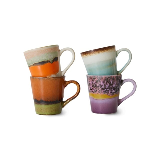 Set 4 cani multicolore din ceramica 80 ml 70s Espresso Retro HKliving