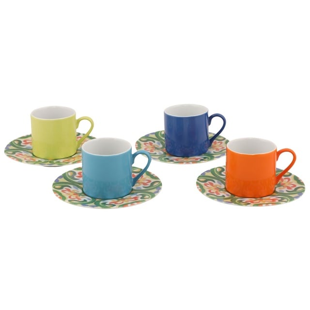 Set 4 cesti cu farfurioare multicolore din ceramica 100 ml Party The Home Collection