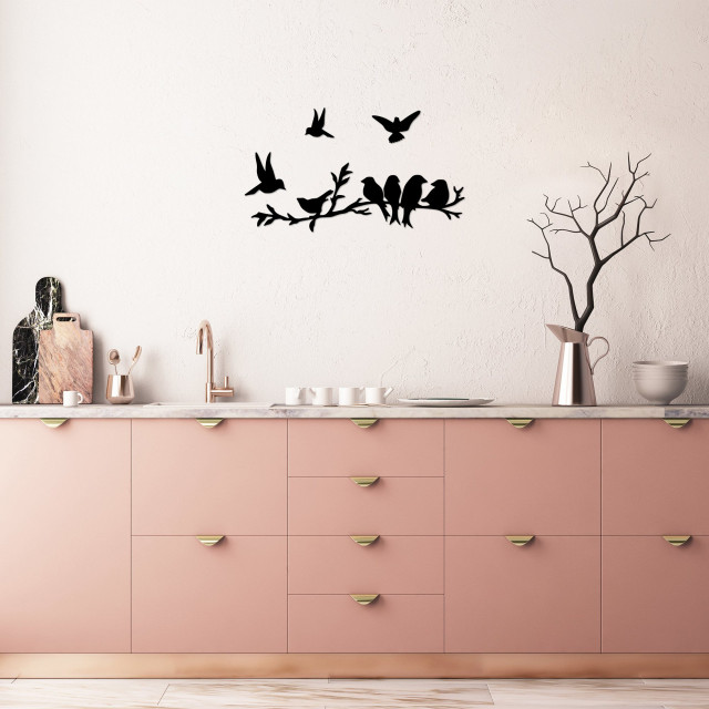 Set 4 decoratiuni de perete negre din metal Bird Community The Home Collection