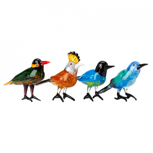 Set 4 decoratiuni multicolore din sticla Paradise Birds Pols Potten