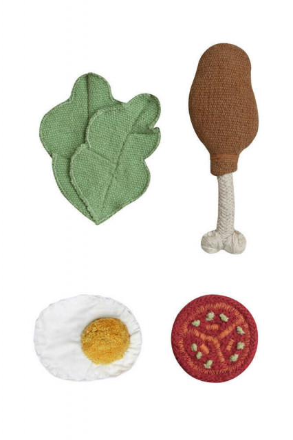 Set 4 jucarii multicolore din bumbac Chicken Lorena Canals