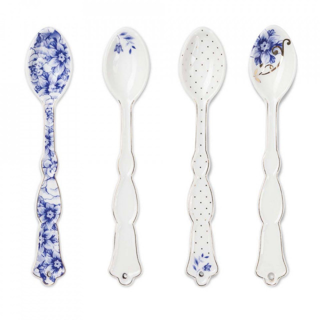 Set 4 lingurite pentru ceai multicolore din portelan Royal White Pip Studio