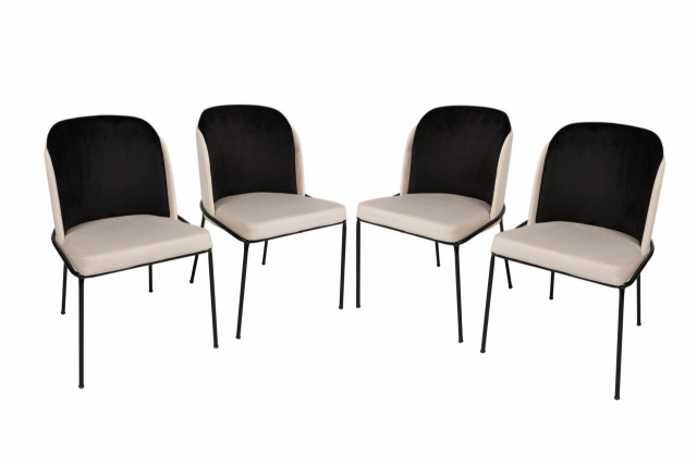 Set 4 scaune dining crem/negre din catifea Dore The Home Collection