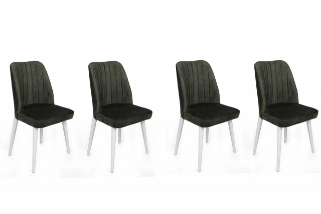 Set 4 scaune dining kaki/albe din catifea Alfa The Home Collection