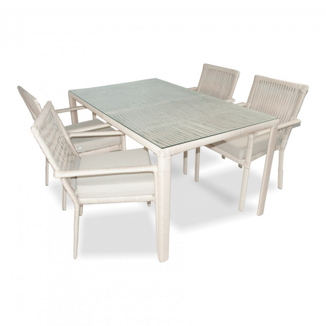 Set 4 scaune si masa dining alb din metal Leros 140 The Home Collection