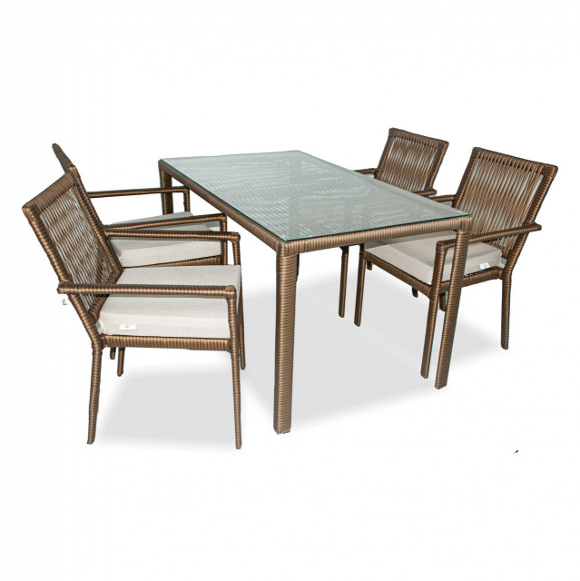 Set 4 scaune si masa dining maro din metal Leros 140 The Home Collection