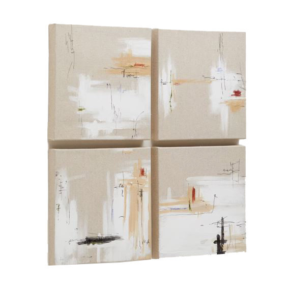 Set 4 tablouri albe/bej din fibre naturale si lemn 30x30 cm Selnir Kave Home