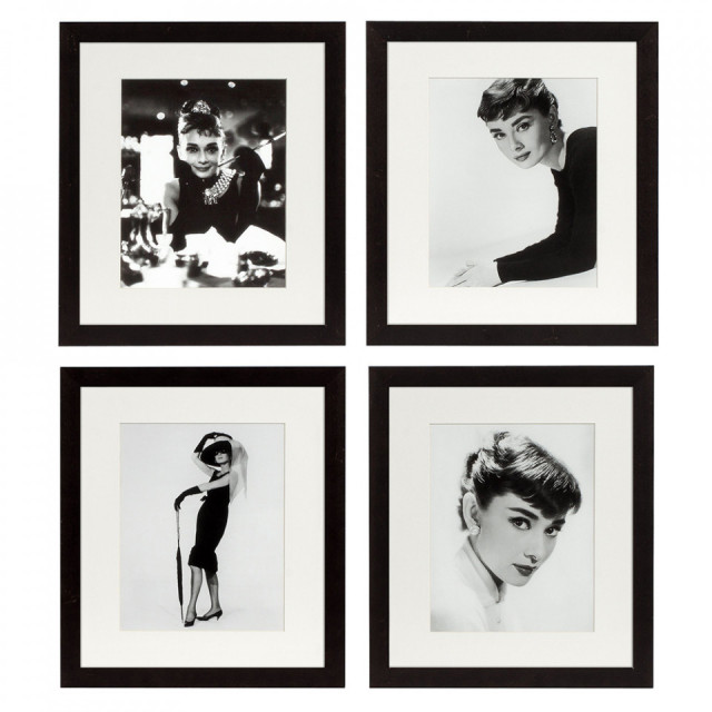 Set 4 tablouri albe/negre din lemn si MDF 40x45 cm Audrey Hepburn Eichholtz