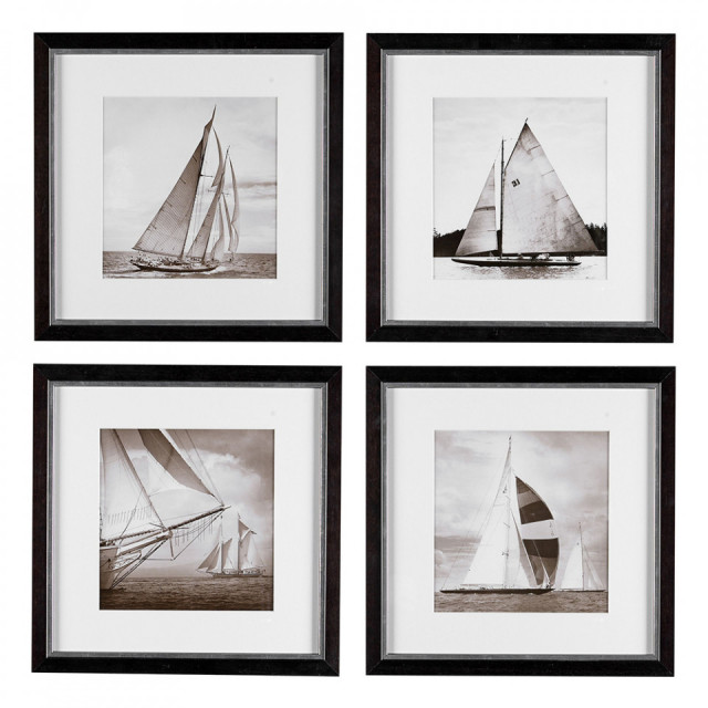 Set 4 tablouri albe/negre din lemn si MDF 43x44 cm Kahn Eichholtz