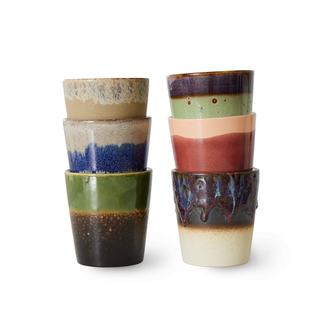 Set 6 cani multicolore din ceramica 230 ml 70s Force HKliving