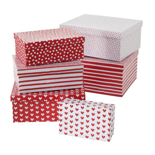 Set 6 cutii cu capac albe/rosii din hartie Lola Boltze