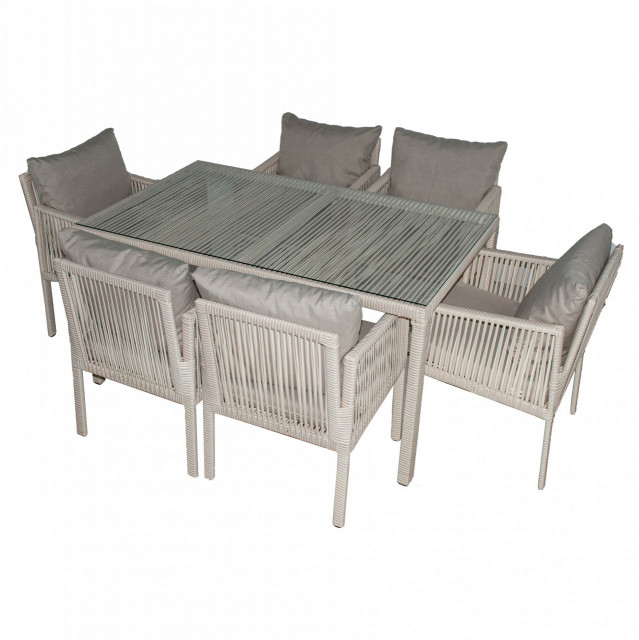 Set 6 scaune si masa dining maro deschis din metal Otto The Home Collection