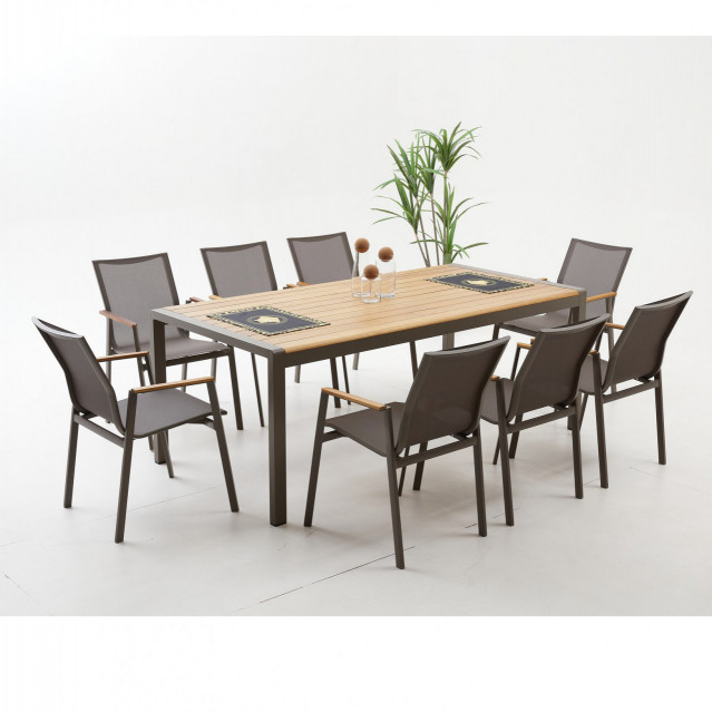 Set 8 scaune si masa dining maro din metal Lara The Home Collection