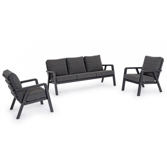 Set canapea exterior cu 2 fotolii gri carbune din metal Truman Bizzotto