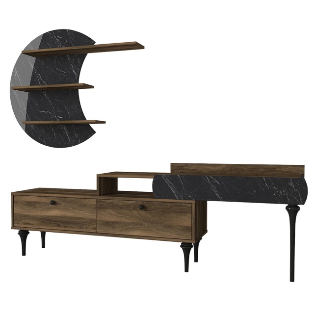 Set comoda TV cu etajera de perete maro/negru din lemn Padre The Home Collection