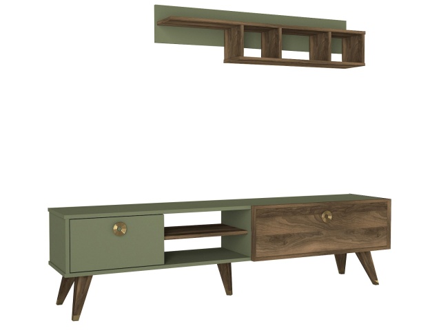 Set comoda TV cu raft maro/verde din lemn Heron The Home Collection