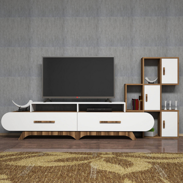 Set comoda TV si raft alb/maro din lemn Flora The Home Collection