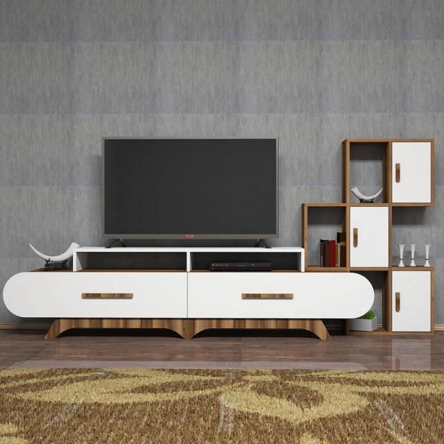 Set comoda TV si raft alb/maro Flora The Home Collection
