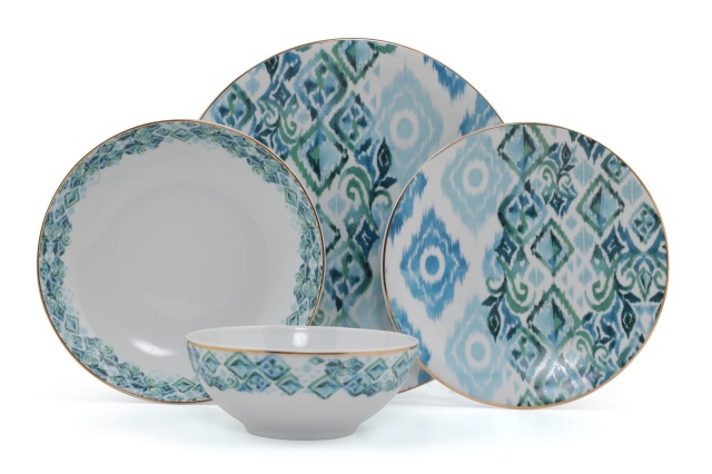 Set de masa 24 piese alb/albastru din ceramica Bonja The Home Collection