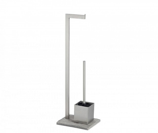 Suport hartie igienica si perie toaleta argintiu din fibre sintetice Granite Wenko