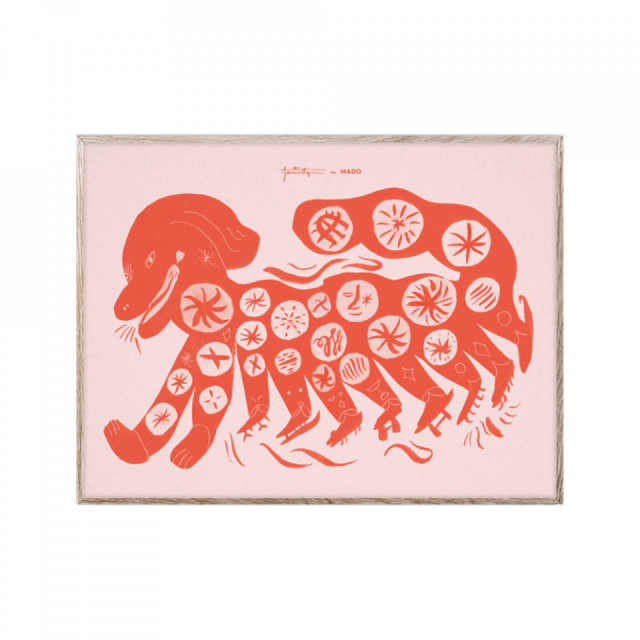 Tablou cu rama din lemn de stejar 30x40 cm Chinese Dog Red Paper Collective
