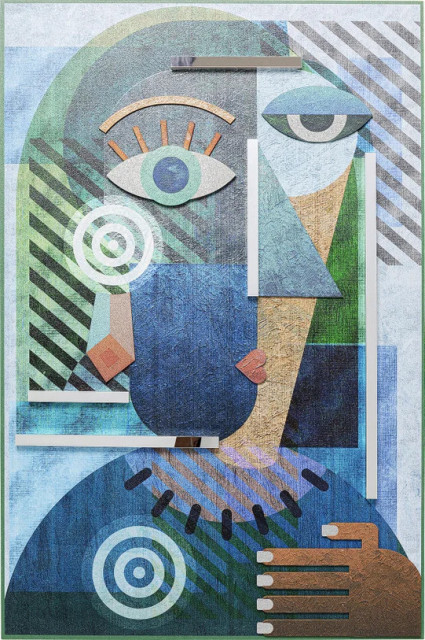 Tablou multicolor din canvas si MDF 100x150 cm Geometric Woman Kare