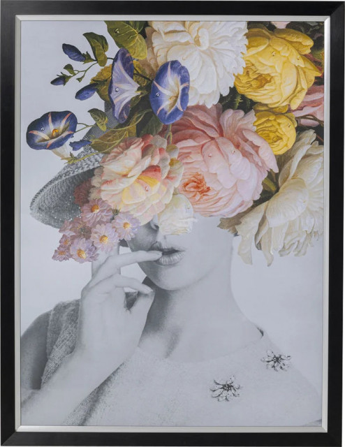 Tablou multicolor din hartie si MDF 117x154 cm Flower Lady Kare