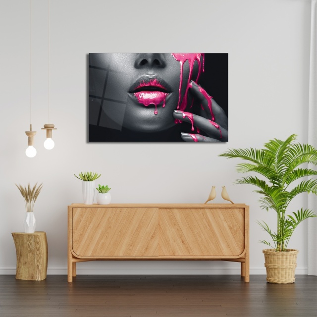 Tablou multicolor din sticla 46x72 cm Lips The Home Collection