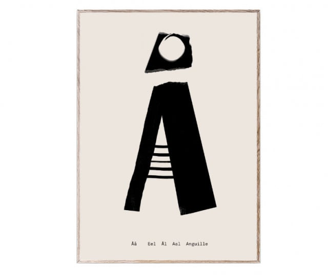 Tablou negru/crem din lemn 30x40 cm Aa-Alphabet Spaghetti Letter Paper Collective