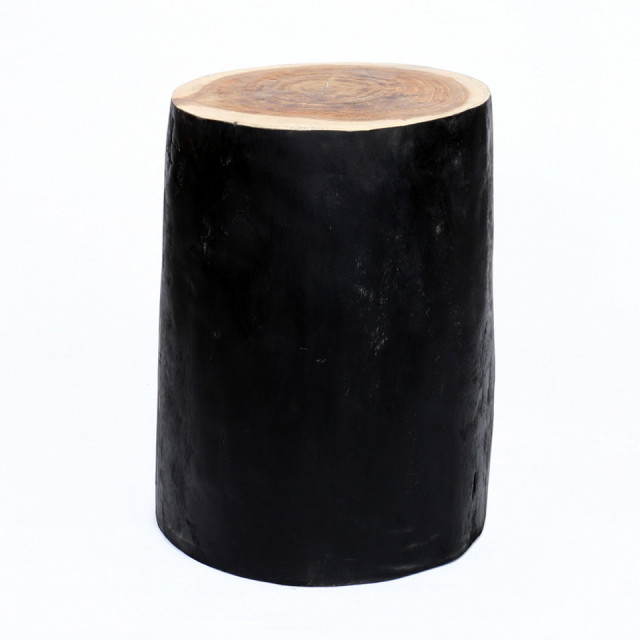 Taburet negru din lemn de tec 30 cm Tribe Bazar Bizar