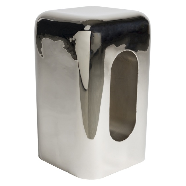 Taburet patrat argintiu din metal 29x29 cm Creek Zuiver