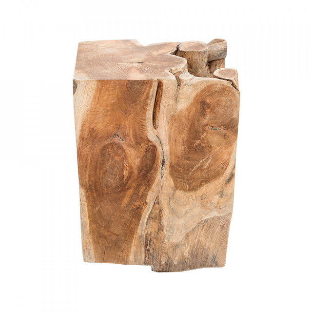 Taburet patrat maro din lemn de tec 30x30 cm Nature The Home Collection