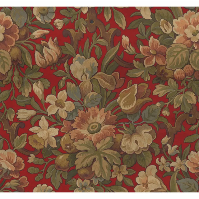 Tapet rosu din hartie cu fibre de nailon Vintage Flora Velvet Rebel Walls