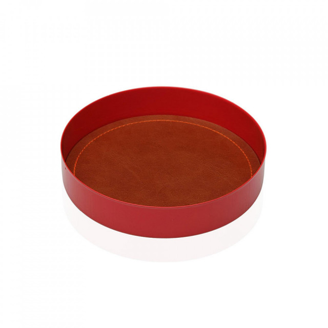 Tava decorativa rotunda rosie/maro din metal 15,5 cm Plate Red Leather Versa Home