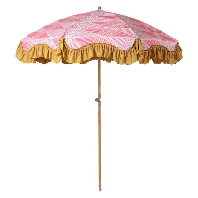 Umbrela pentru plaja roz/galbena din poliester si lemn Graphic Twist HKliving